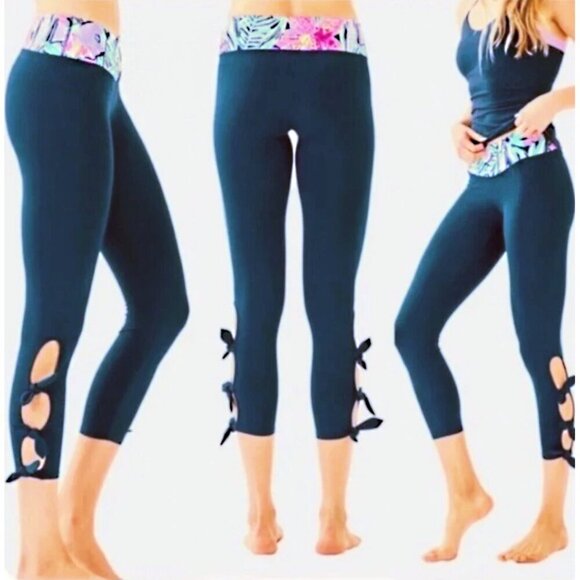 Lilly Pulitzer Luxletic Noelani Weekender Midi LE Leggings in Royal Blue XXS - Picture 2 of 15